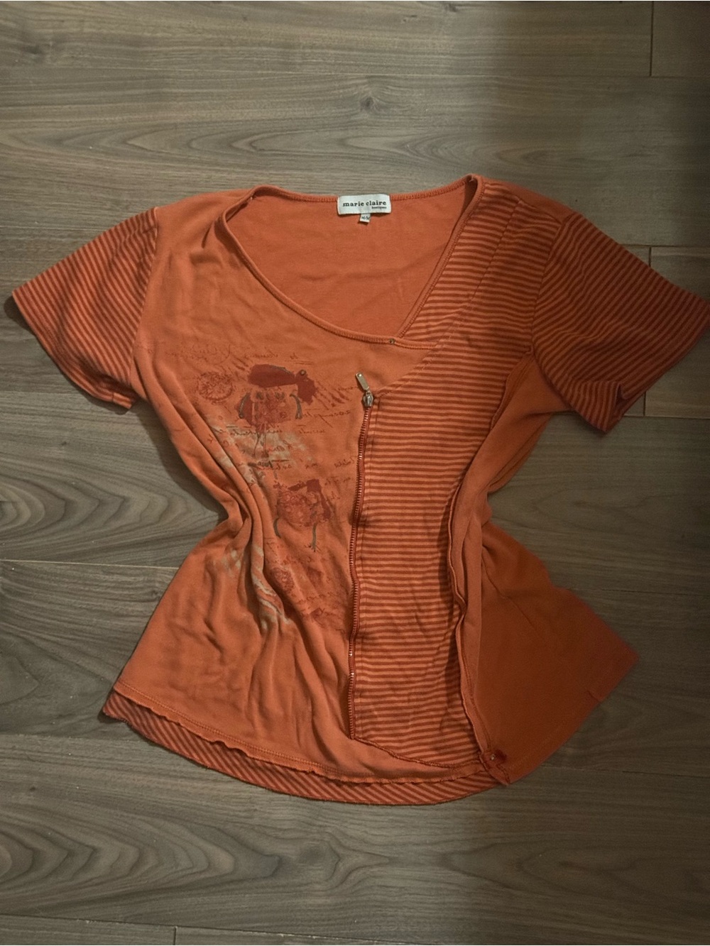 Orange Short-Sleeve V-Neck Top
